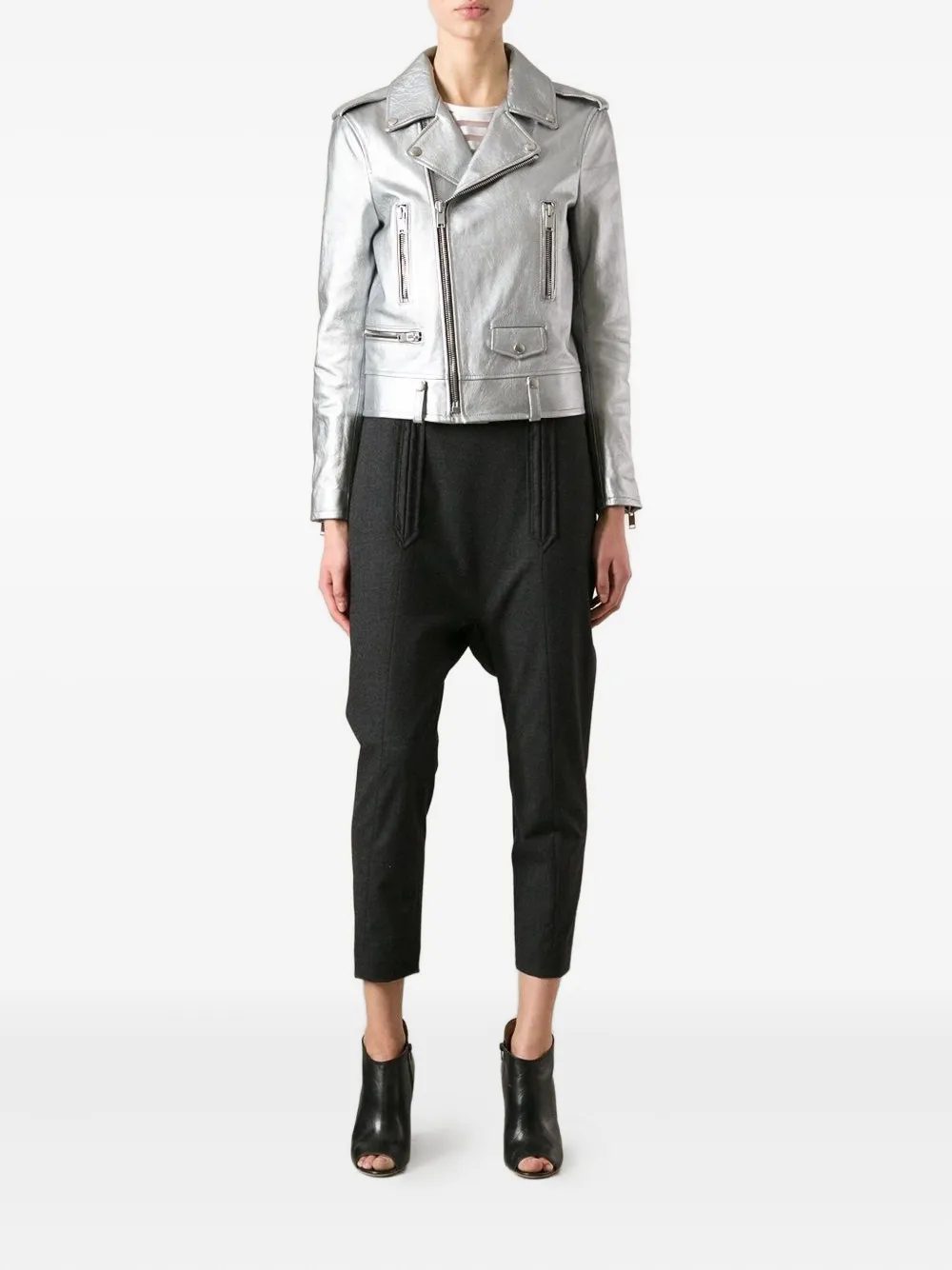 Saint Laurent Leather Biker Jacket In Multi