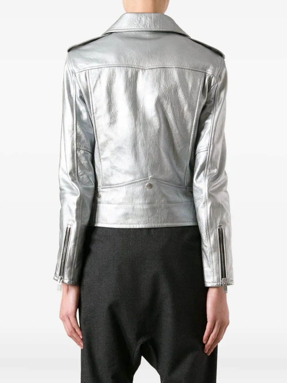 Saint Laurent Leather Biker Jacket In Multi