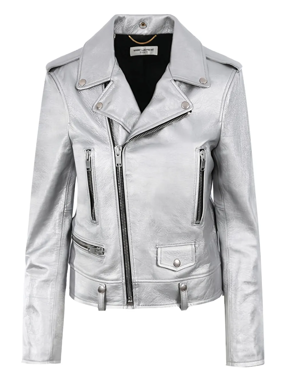 Saint Laurent Leather Biker Jacket In Multi