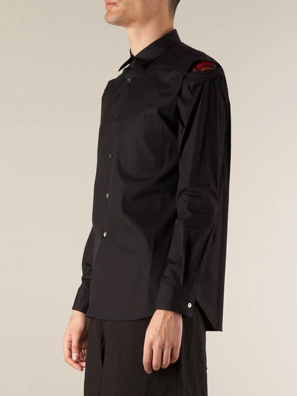 Comme des Garçons Homme Plus tartan check shoulder detail shirt Zwart