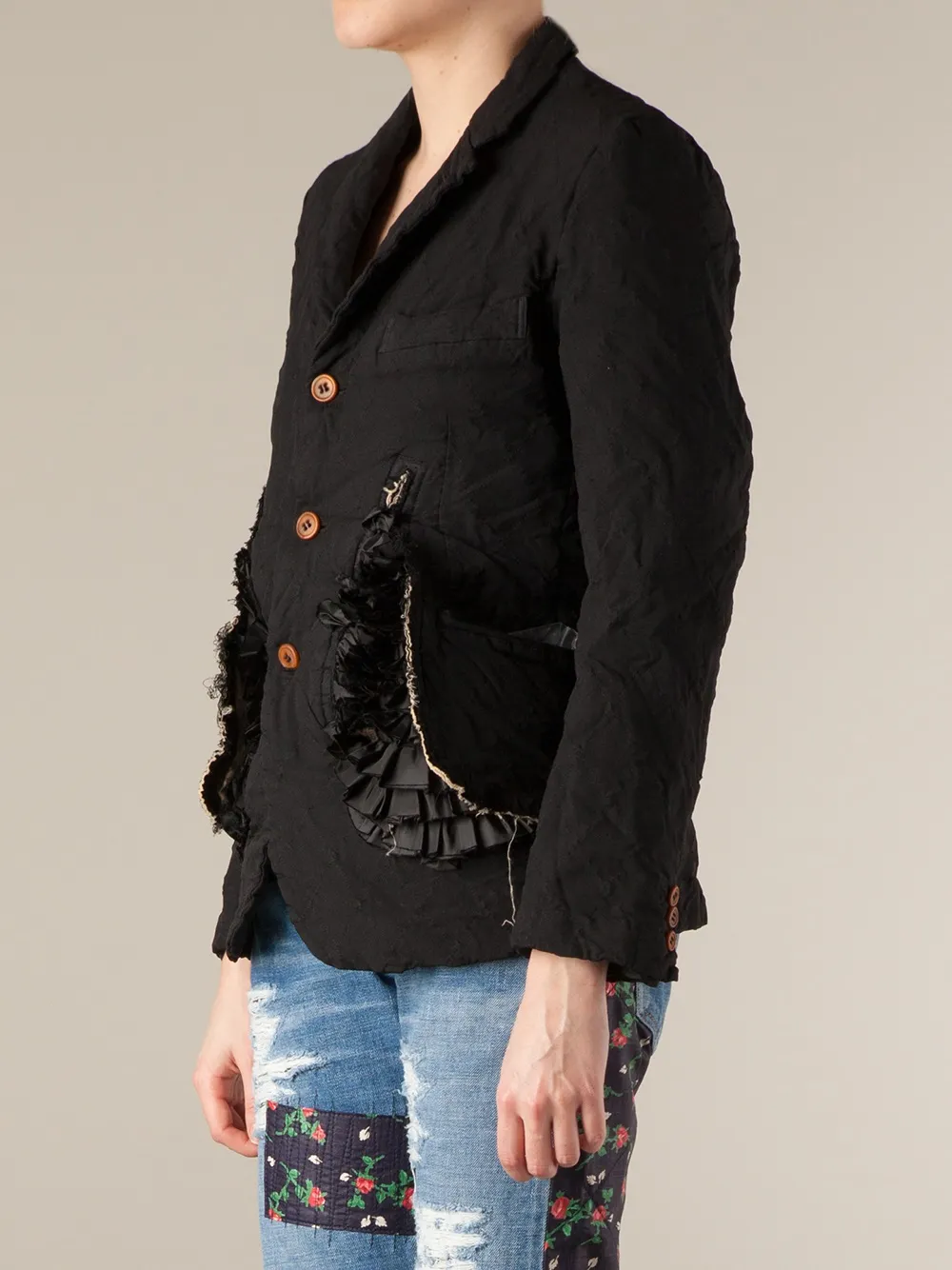 Comme Des Garçons Ruffle Detailed Jacket In Black