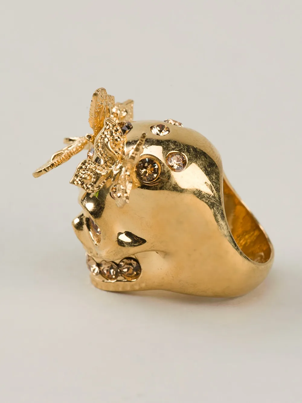  Alexander Mcqueen Cocktailring Mit Totenkopf Und Schmetterling   Metallic 