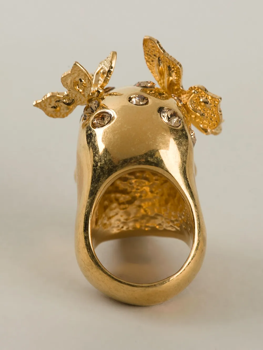  Alexander Mcqueen Cocktailring Mit Totenkopf Und Schmetterling   Metallic 