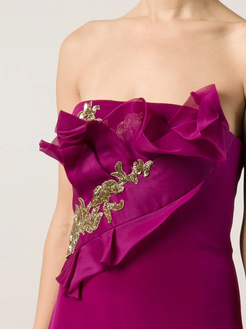 Marchesa Notte Strapless Midi Dress In Purple