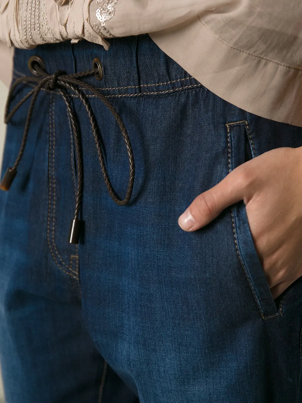 Brunello Cucinelli Jeans met trekkoordtaille Blauw