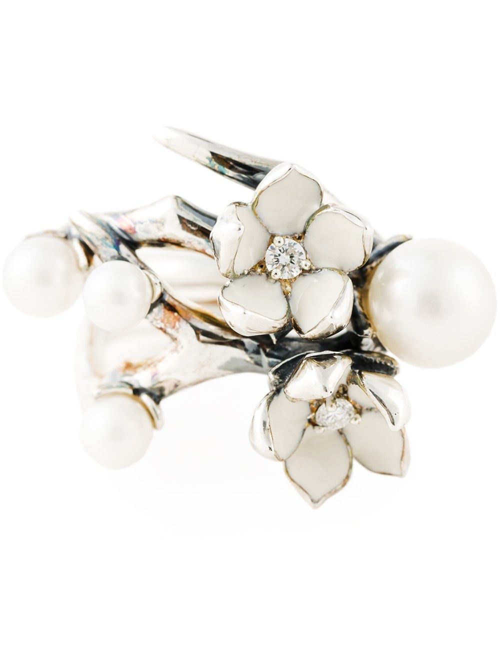 Shop metallic & white Shaun Leane sterling silver Cherry Blossom ...