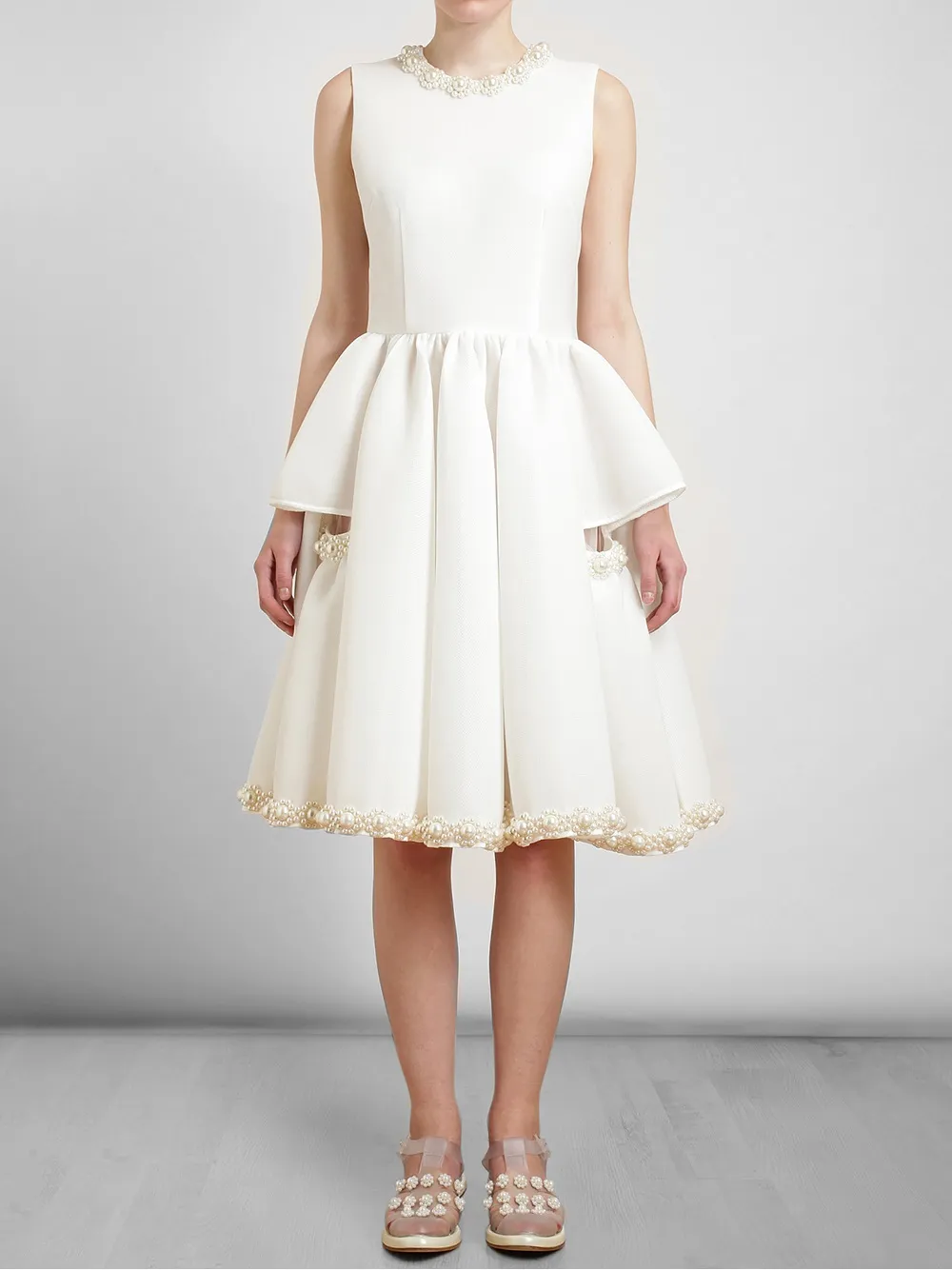 Simone Rocha Embellished Coated Mesh Dress - Beige