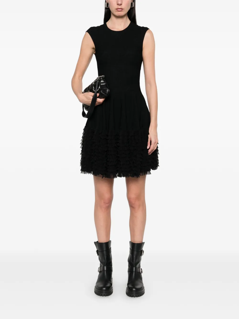 Alexander McQueen lace knit ruffle dress - Zwart