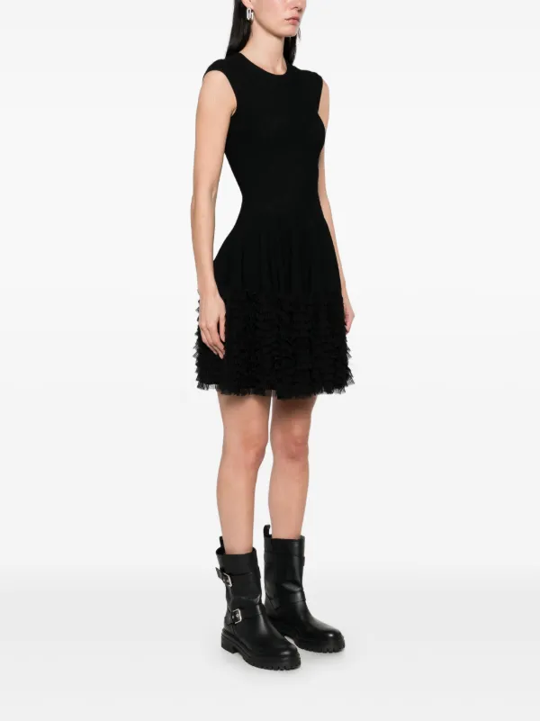 Alexander McQueen Lace Knit Ruffle Dress | Black | FARFETCH