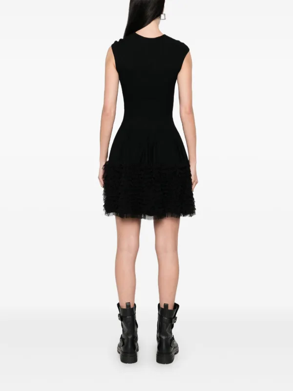 Alexander McQueen★素敵!Black Dropped Skirt Ruffle Dress Alexander McQueen Lace Knit Ruffle Dress | Black | FARFETCH