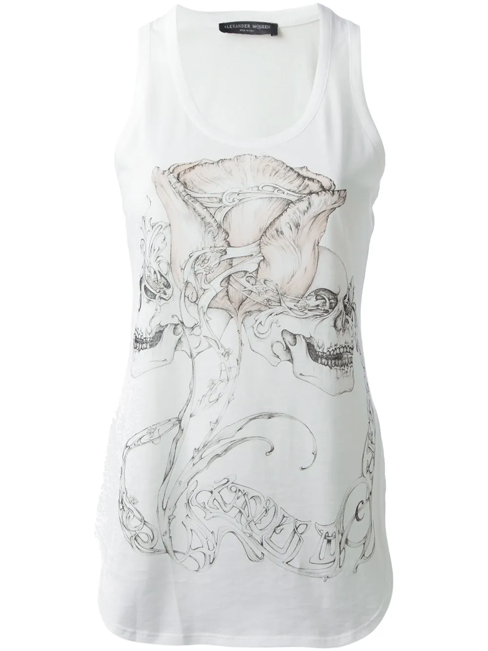 Alexander McQueen skull and rose print tank top - Bianco