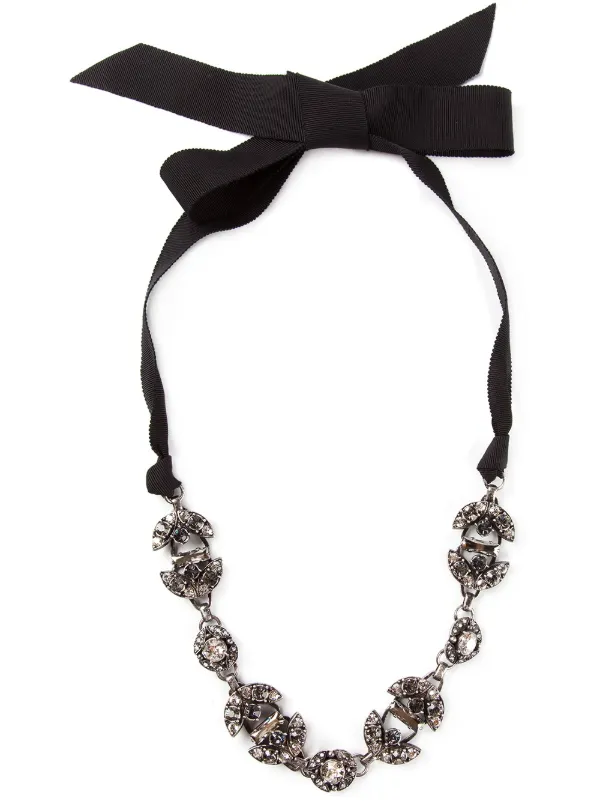 Lanvin Crystal Ribbon Necklace in Black