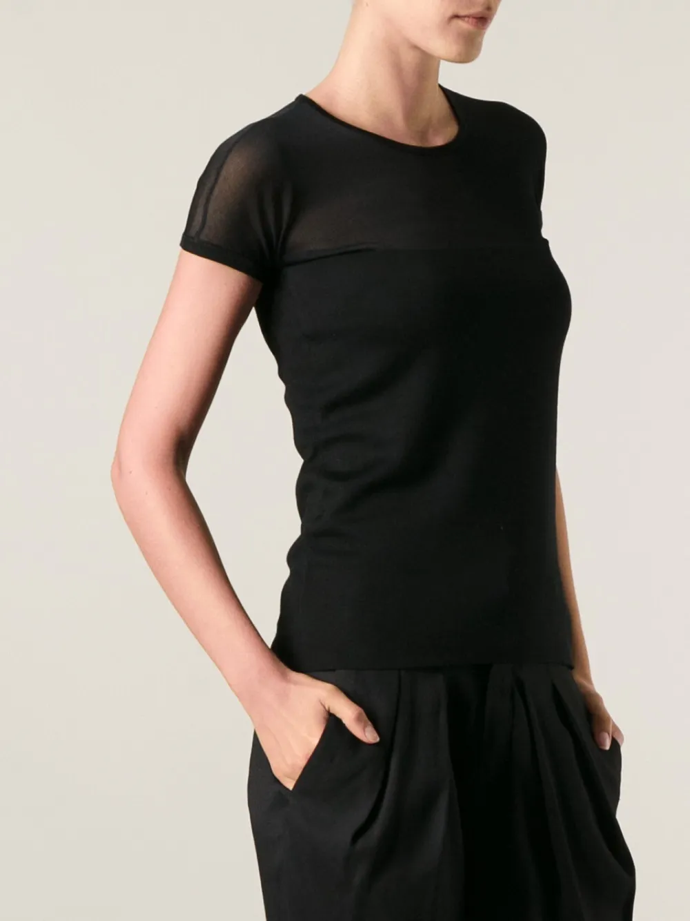 Ralph Lauren Collection sheer panel t-shirt Zwart