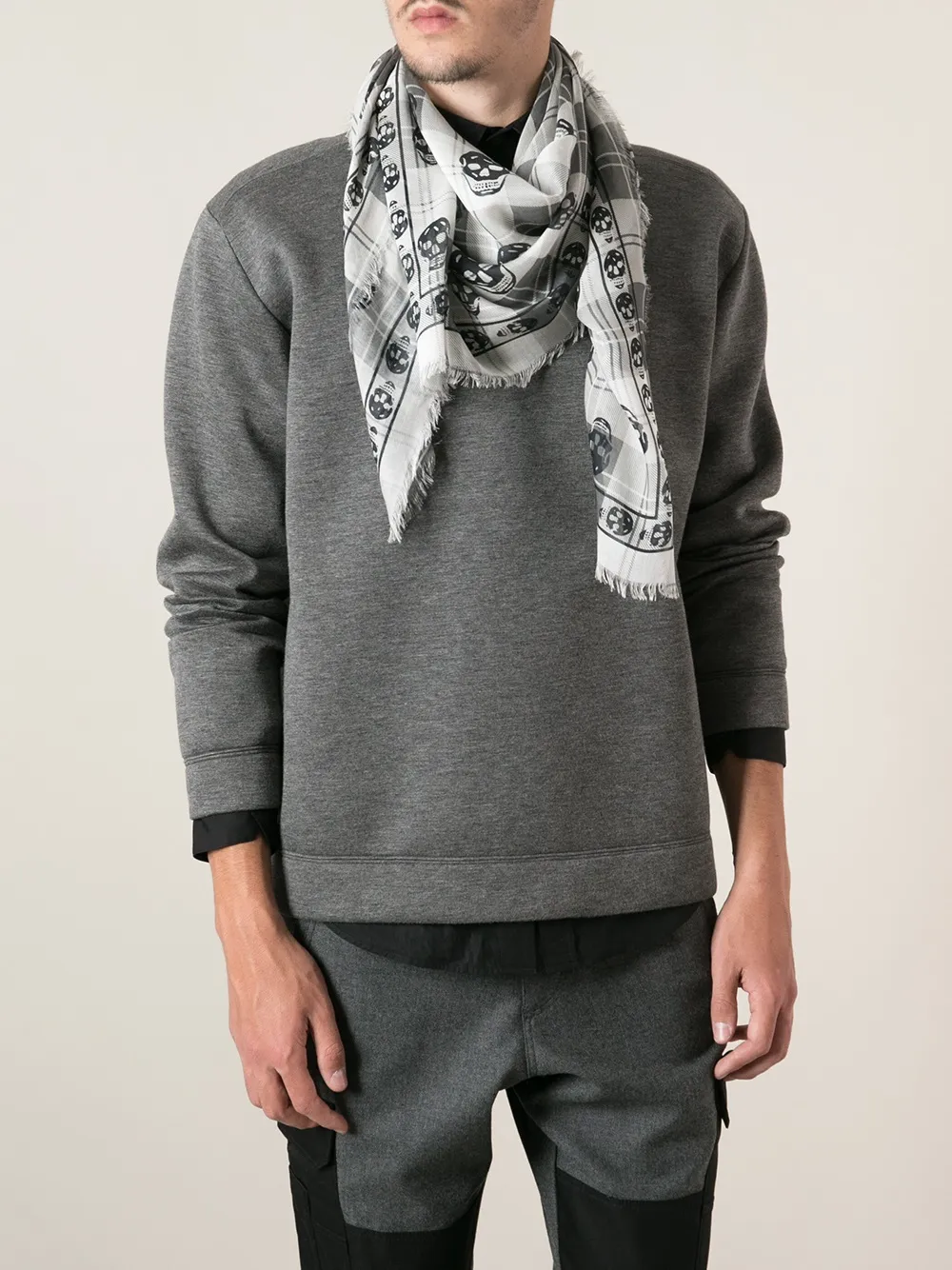  Alexander Mcqueen Schal Mit Totenkopf Print   Weiß 