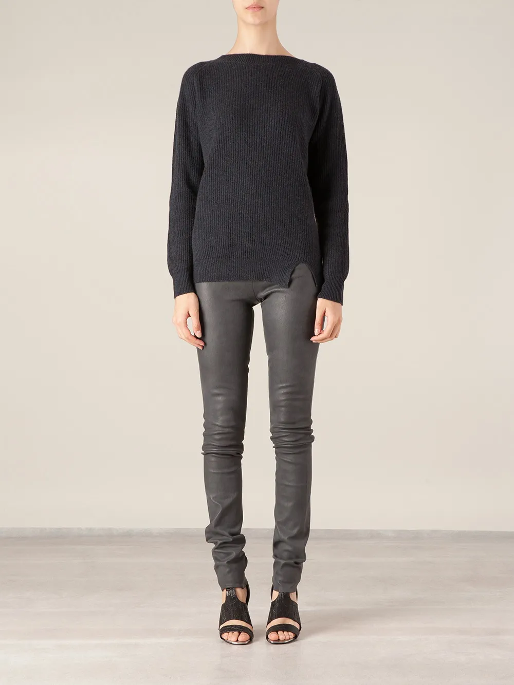 Stouls Slim Leather Trousers In Gray