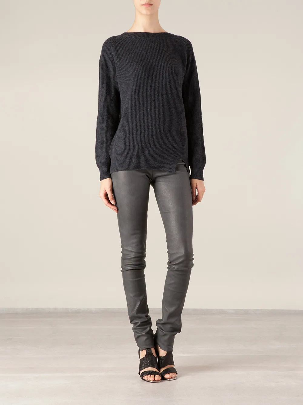 Stouls Slim Leather Trousers In Gray
