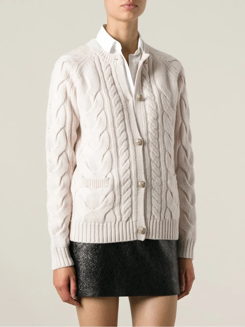 粗绞花针织开襟衫