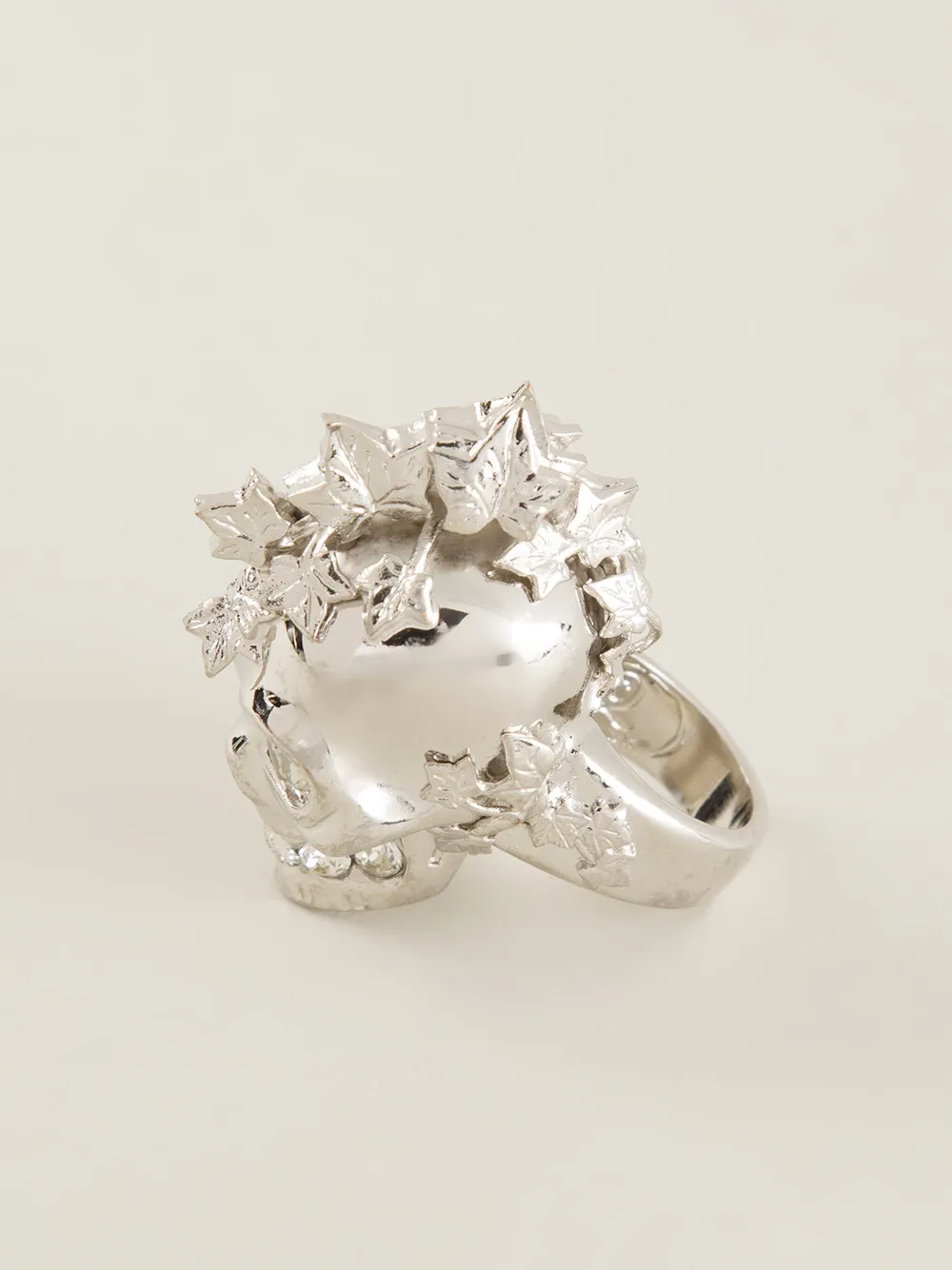  Alexander Mcqueen Ivy Skull Cocktail Ring   Metallic 