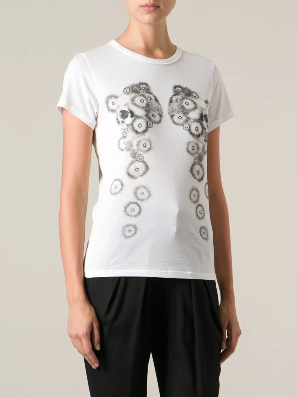  Alexander Mcqueen Double Skull Print T Shirt   Weiß 