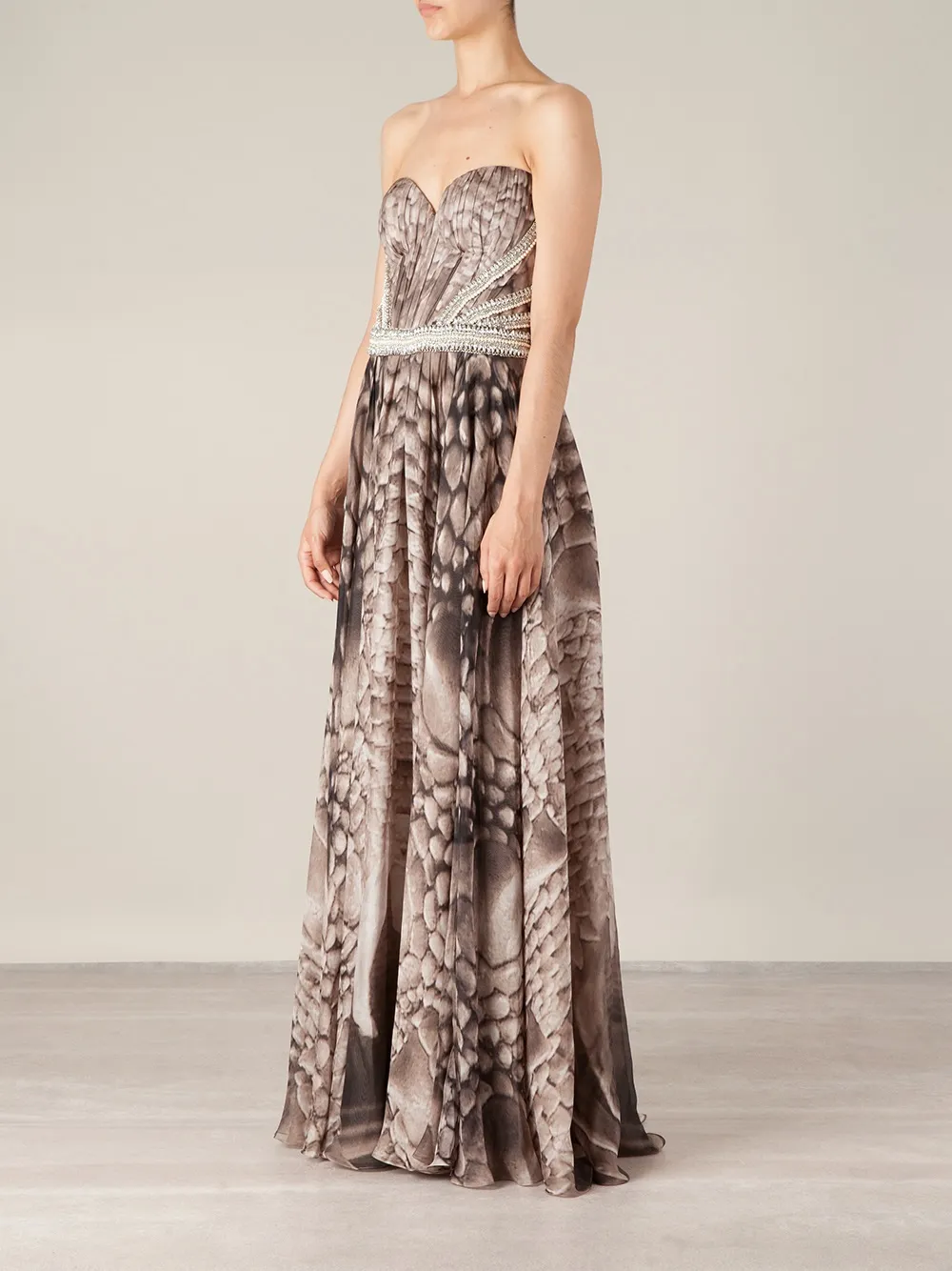 Kristian Aadnevik sweetheart neckline printed strapless dress Beige