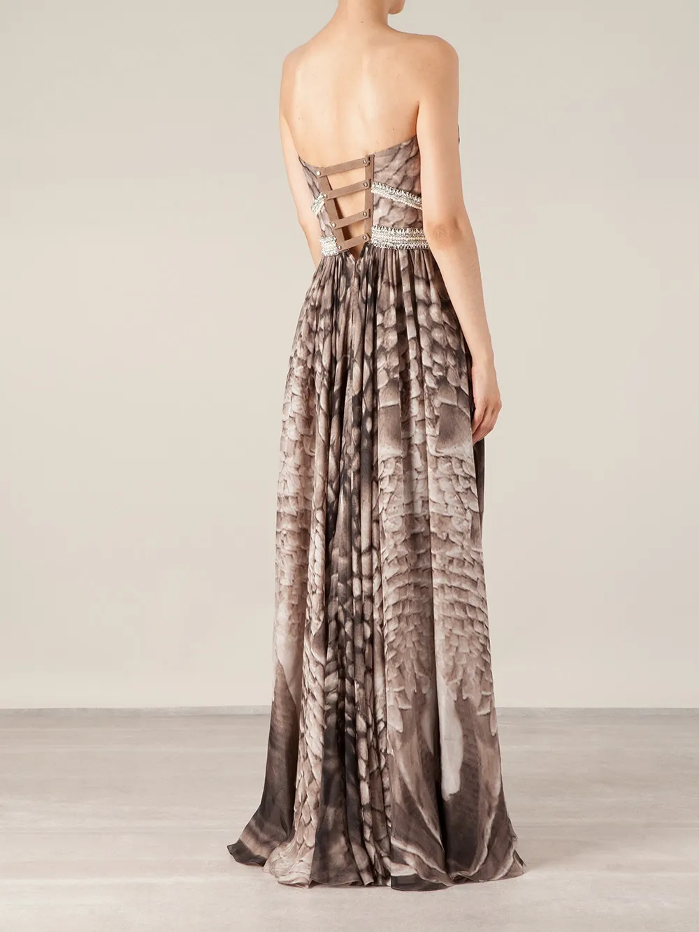 Kristian Aadnevik sweetheart neckline printed strapless dress Beige