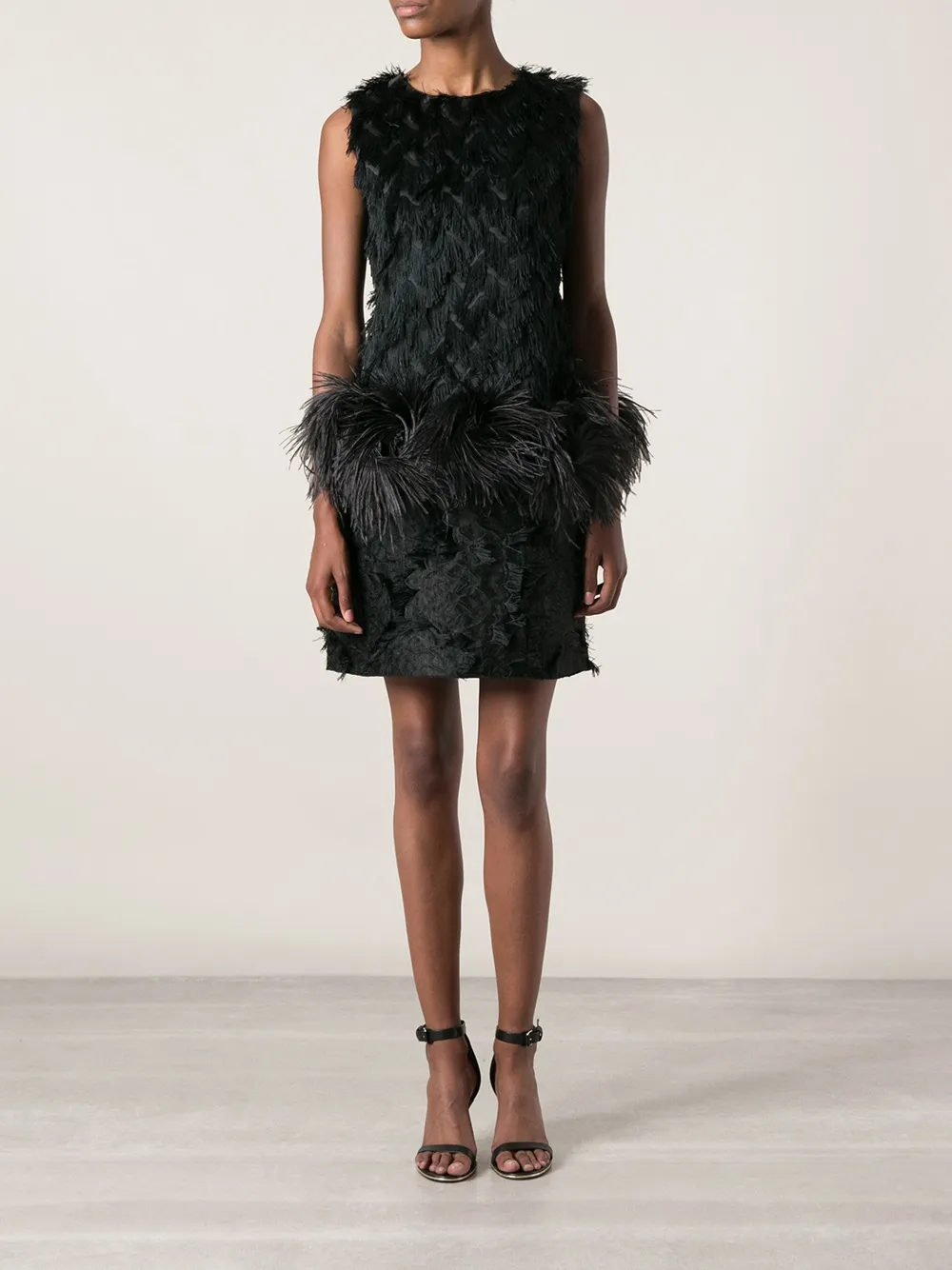 Lanvin Feather-effect Mini Dress in Black, view 5