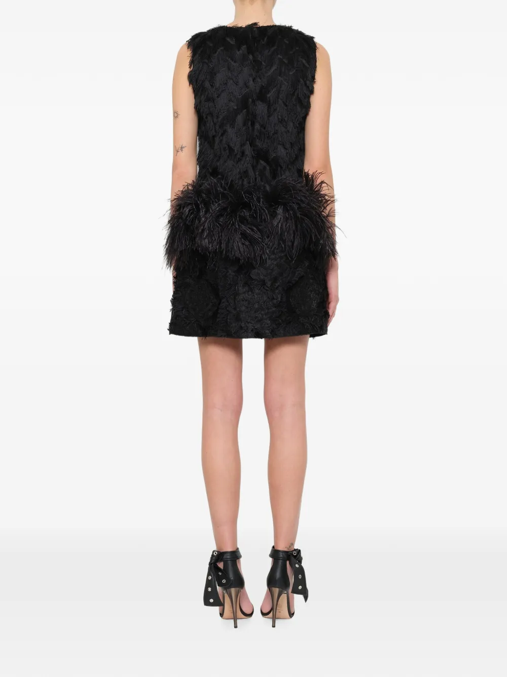 Lanvin Feather-effect Mini Dress in Black, view 3