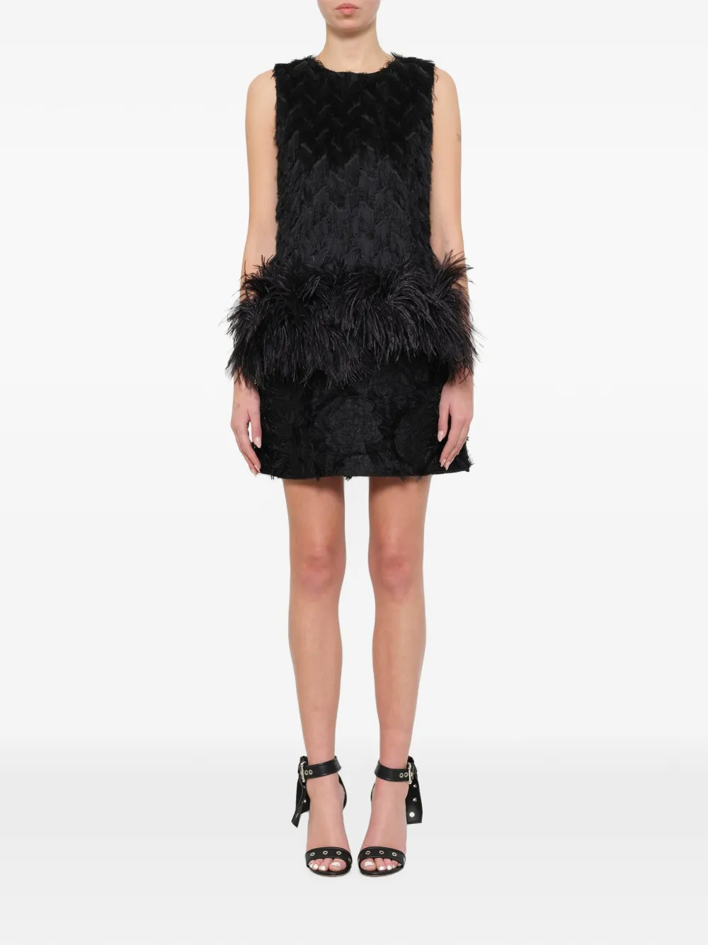 Lanvin Feather-effect Mini Dress in Black, view 2