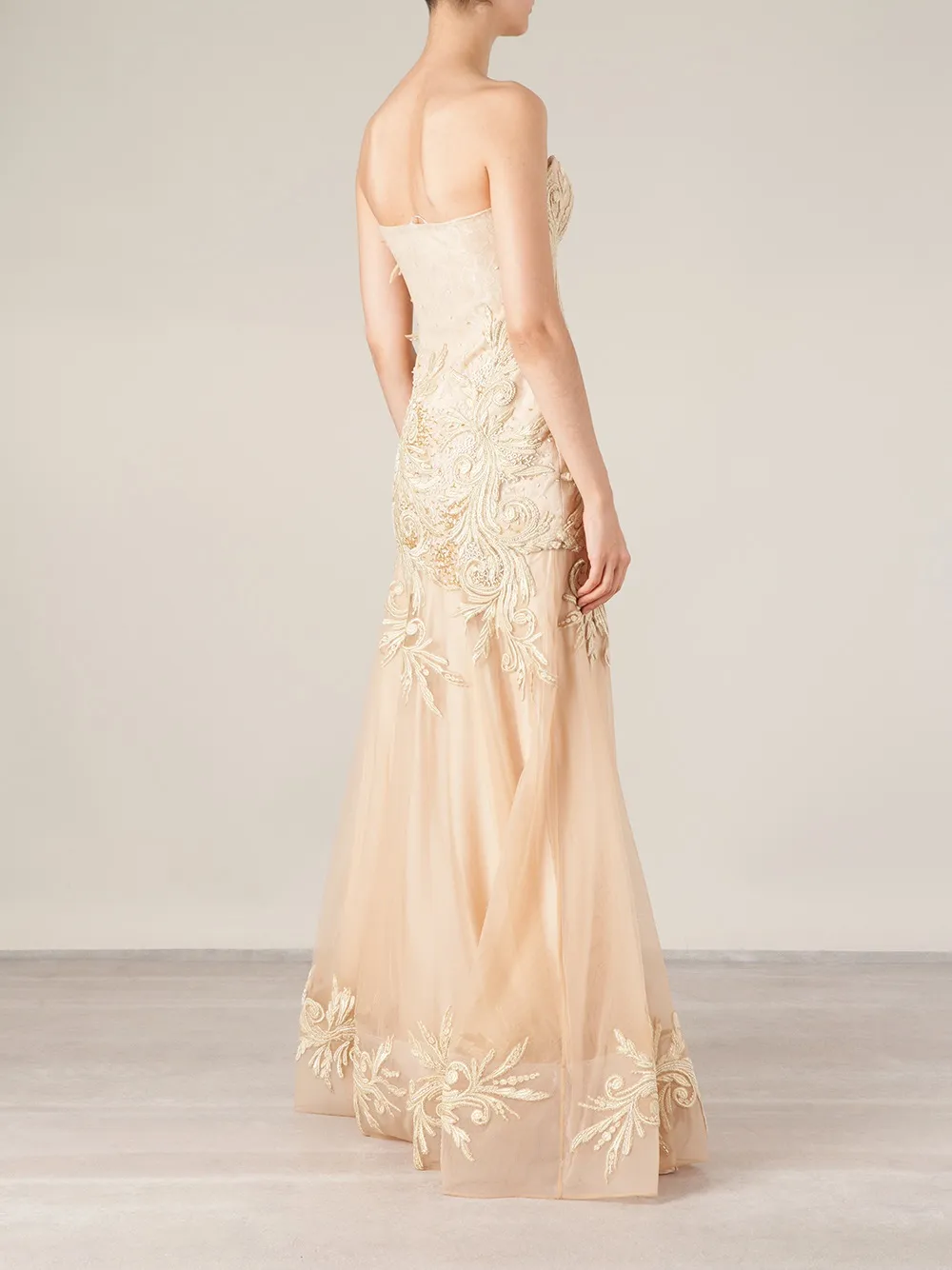 Georges Mak 'Meryl' embroidered strapless dress Beige
