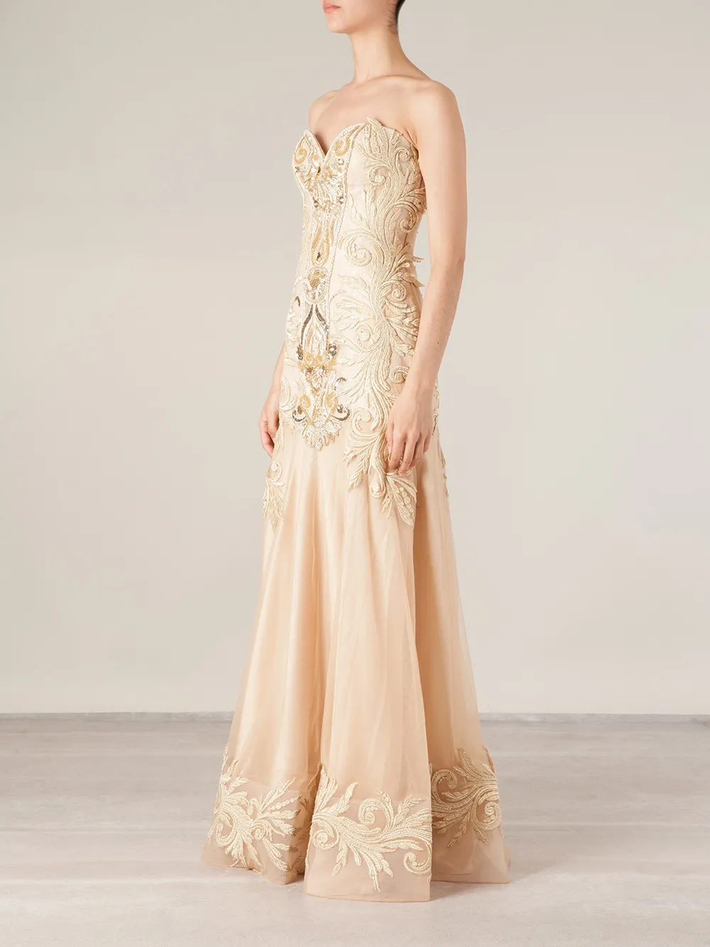 Georges Mak 'Meryl' embroidered strapless dress Beige