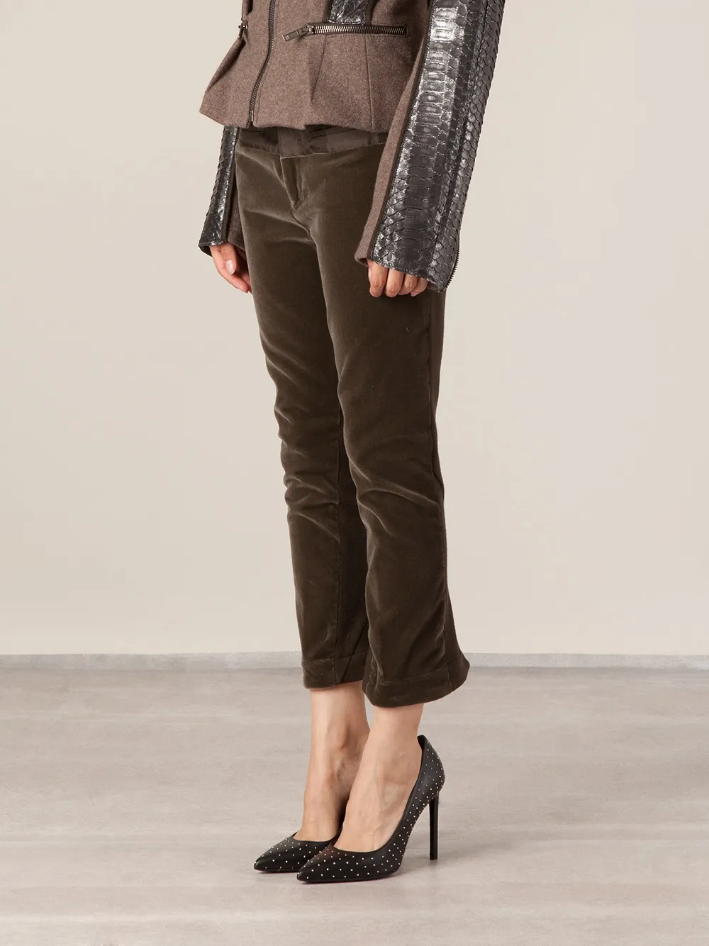 Velour Effect Cropped Trousers