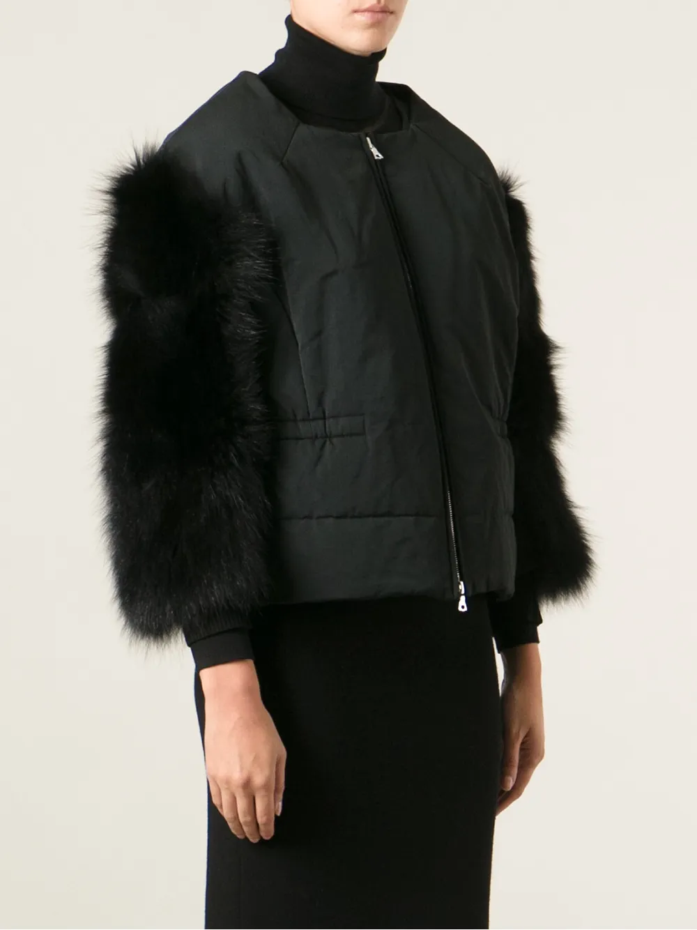 Nina Ricci contrasting sleeves zipped coat Zwart