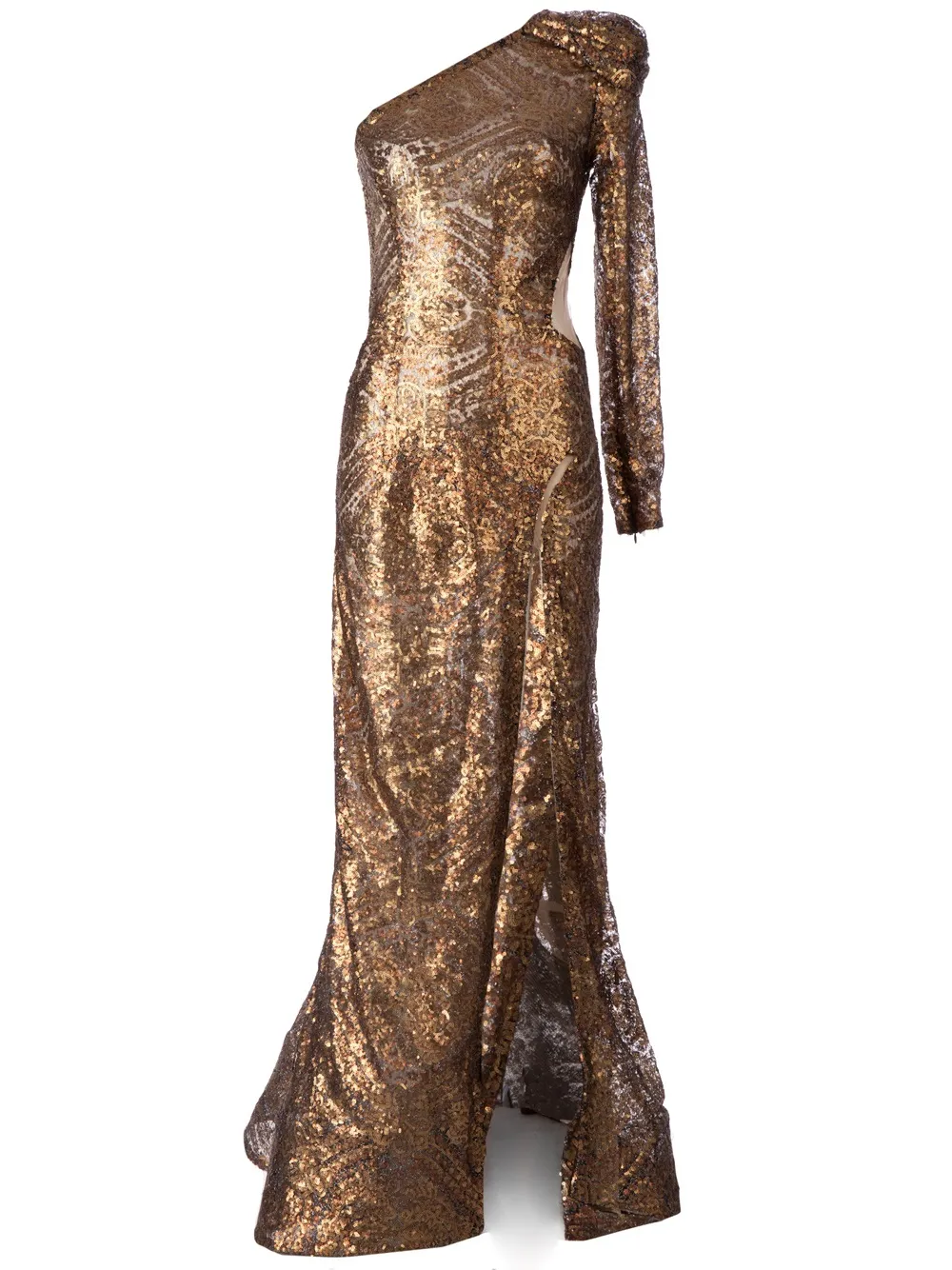 Nedo By Nedret Taciroglu Sequin Gown In Brown
