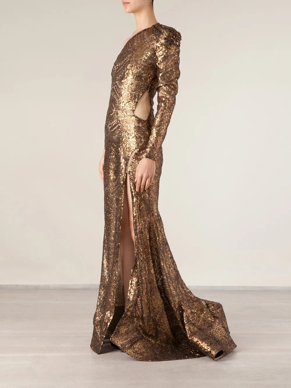 Nedo By Nedret Taciroglu Sequin Gown In Brown