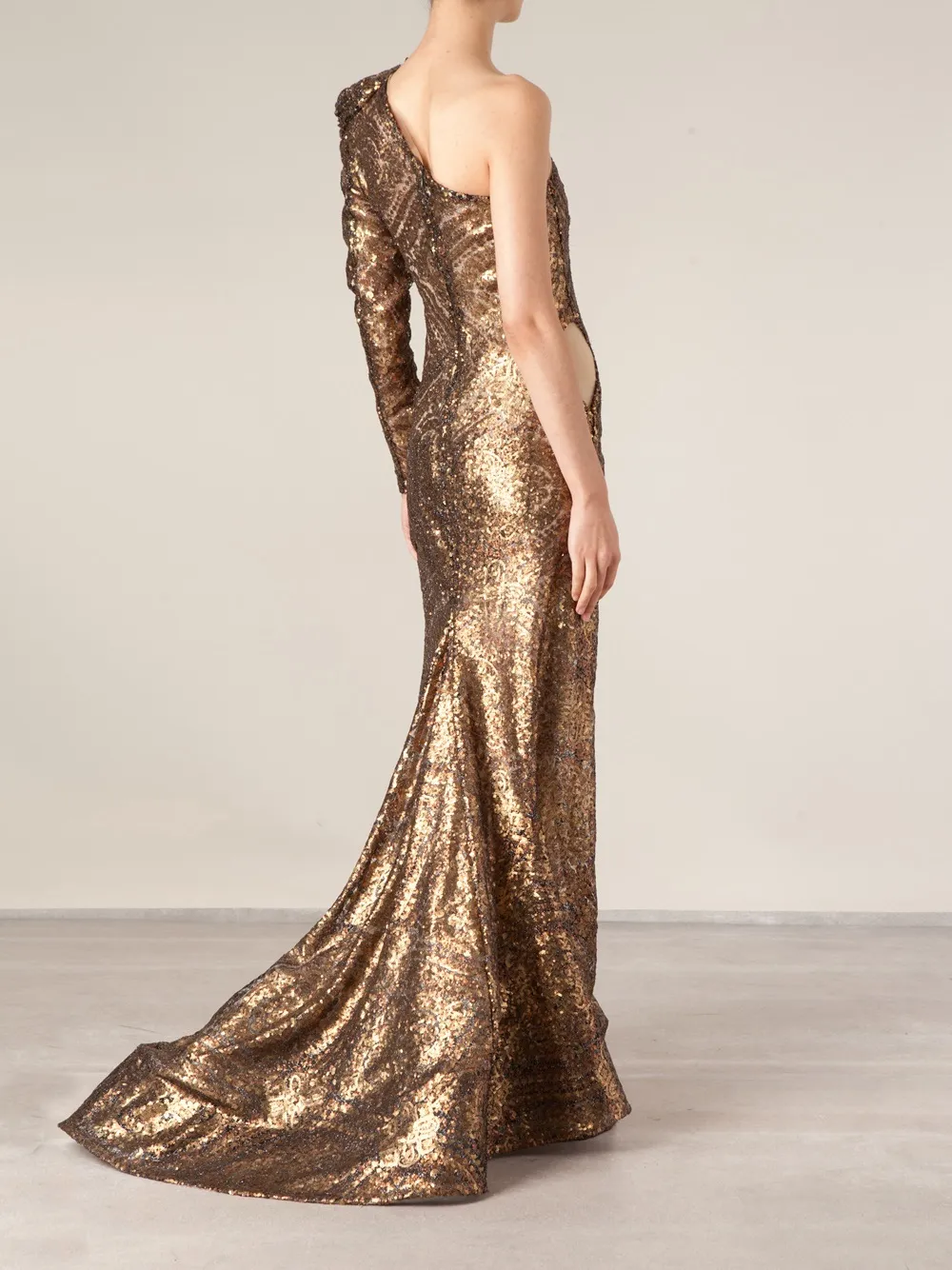 Nedo By Nedret Taciroglu Sequin Gown In Brown
