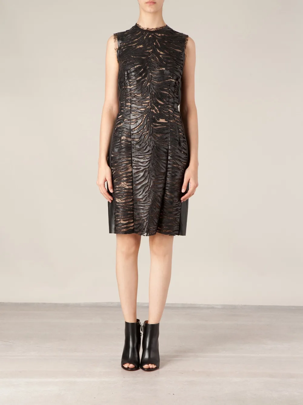 Alexandre Vauthier lace panel lambskin dress - Zwart
