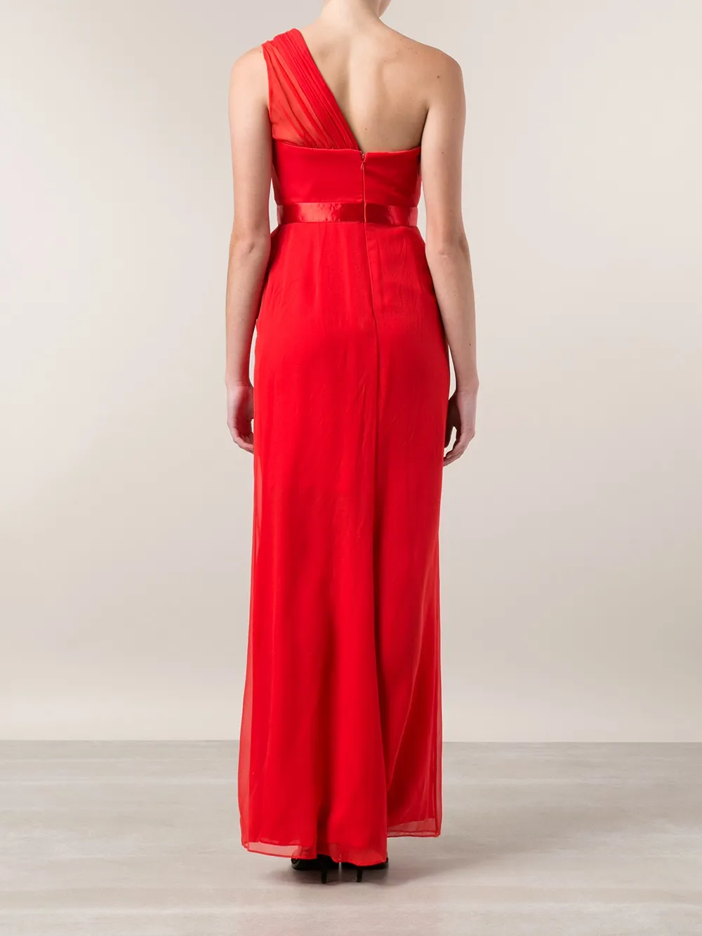 Marchesa Notte satin belt gown Rood
