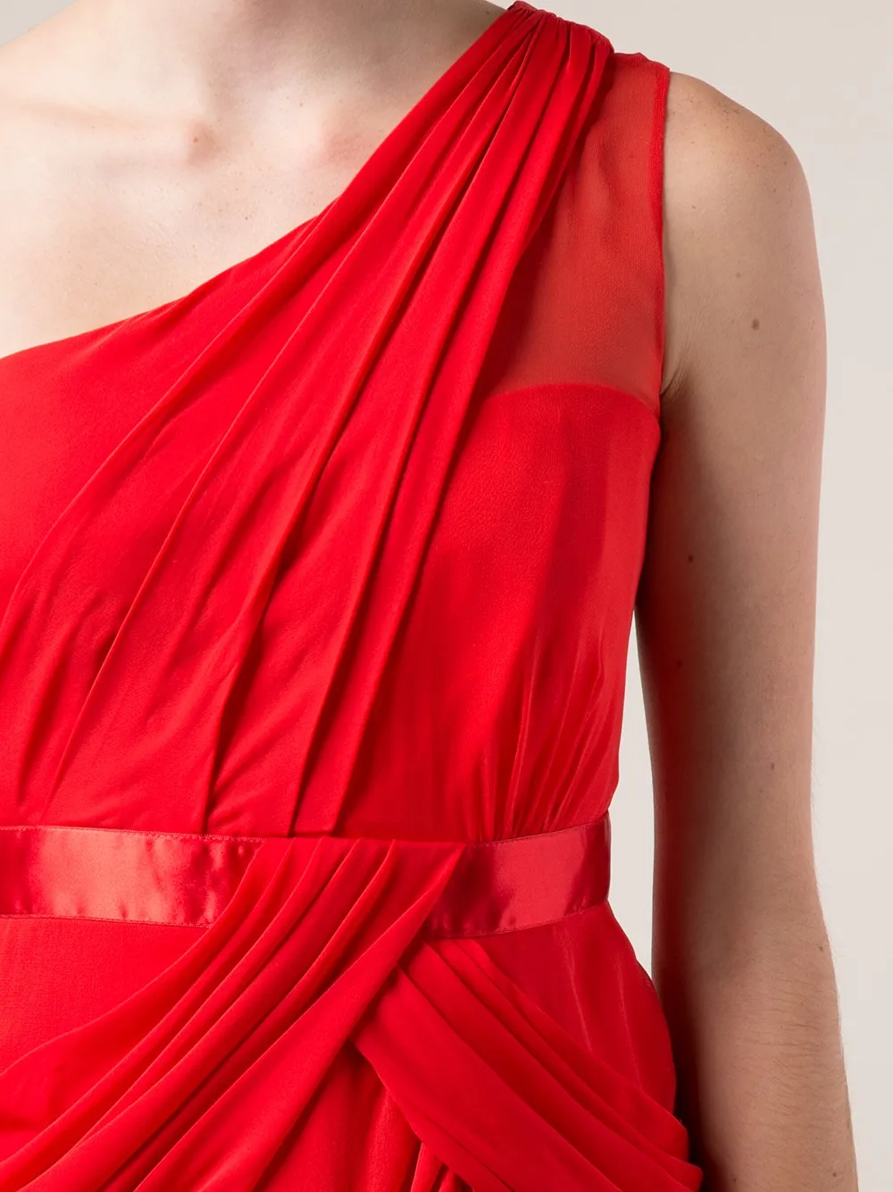 Marchesa Notte satin belt gown Rood