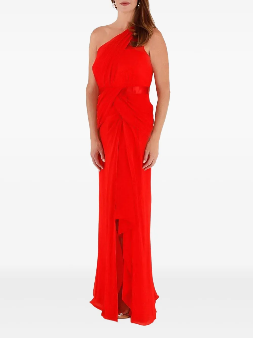 Marchesa Notte satin belt gown - Rood