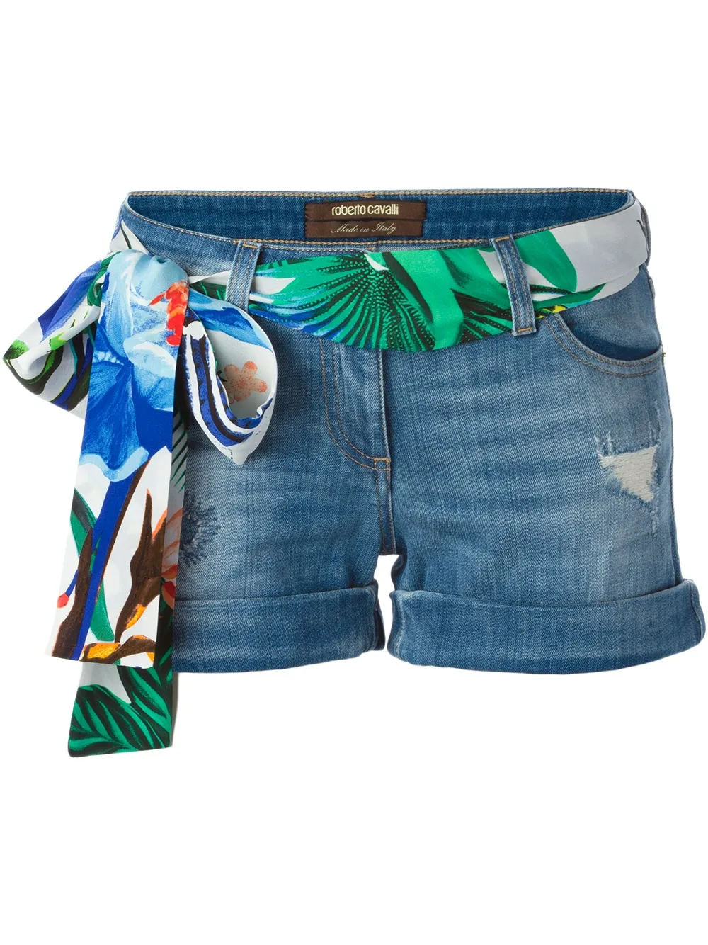 Roberto Cavalli Floral Belt Denim Shorts - Farfetch