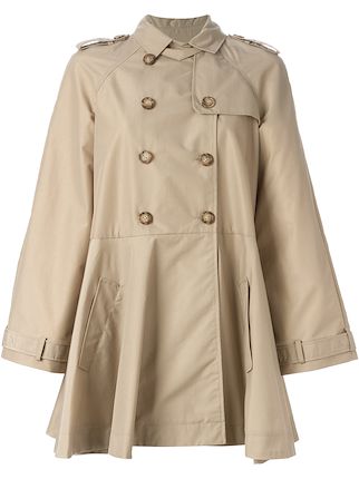 Winter Elegant Plain Round Neck Flared Trench Coat For Women Betsey Johnson Khaki Belted Flower On Flared Trench