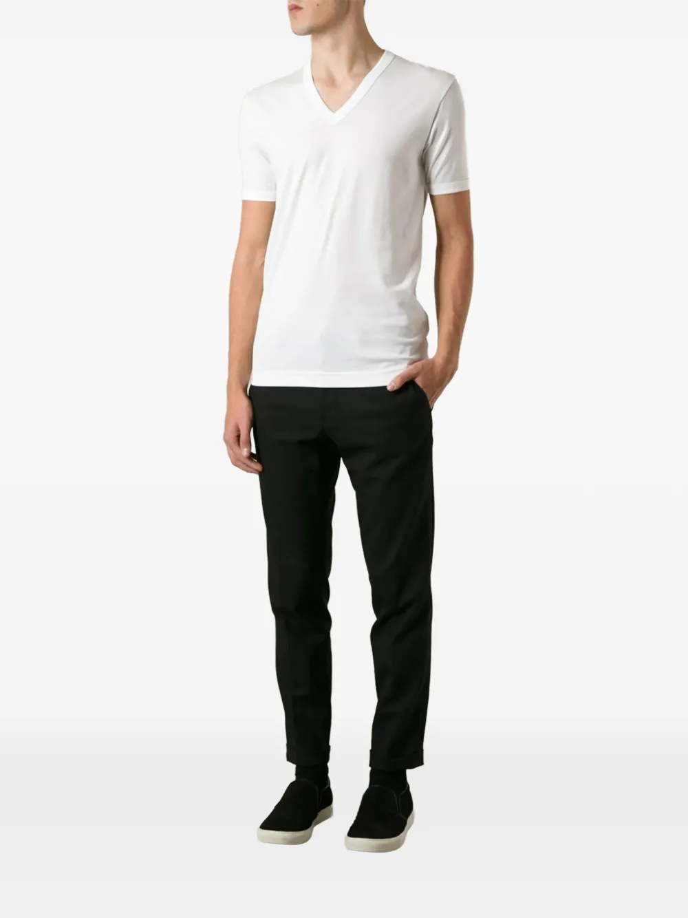  Dolce & Gabbana T Shirt Mit V Ausschnitt   Weiß 