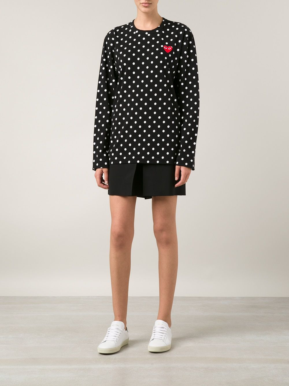 Comme Des Garçons Play long sleeve polka dot T-shirt - Zwart