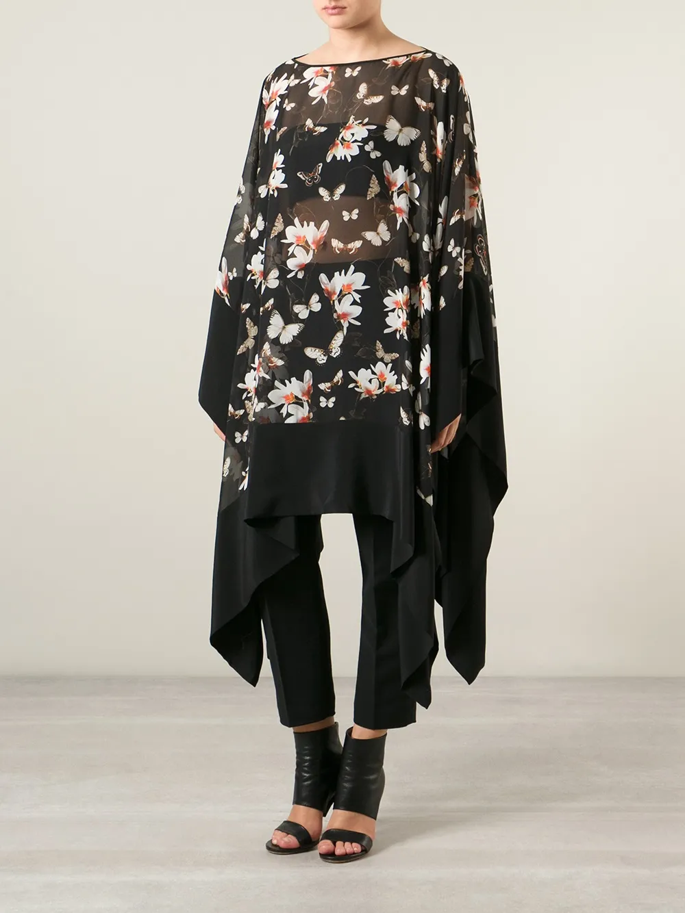  Givenchy Semi Transparenter Seidenponcho   Schwarz 