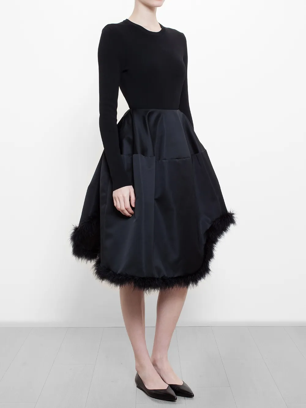  Simone Rocha Feather Trim A-line Skirt - Black 