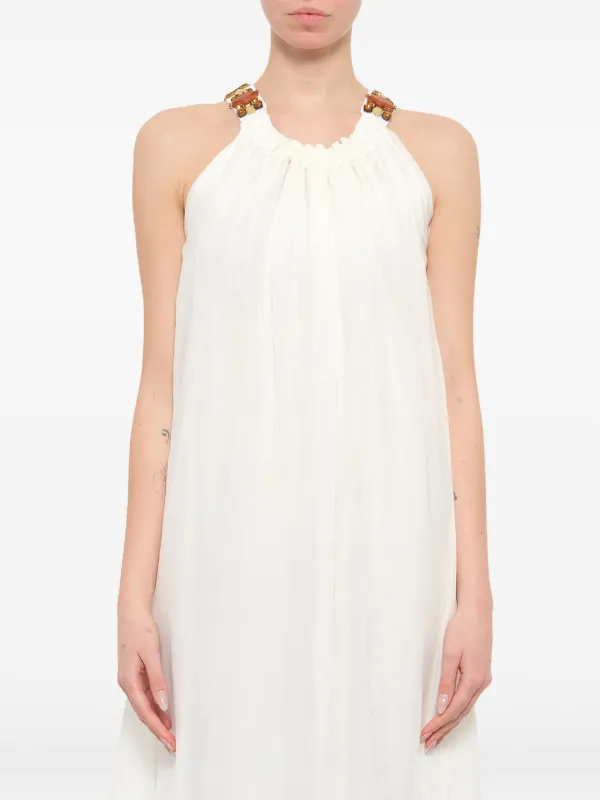 Lanvin Embellished-strap Draped Midi Dress in White