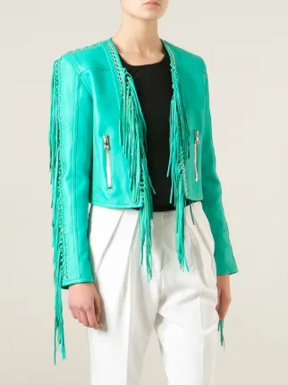 moto Qfybw en de Balmain flecos piel Farfetch de cordero con Chaqueta de SMVpUz