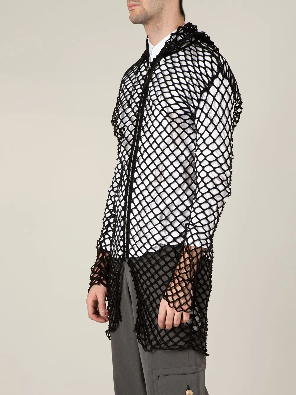 Comme des Garçons Homme Plus hooded fishnet jacket Zwart