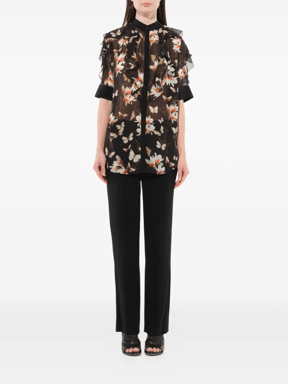  Givenchy Seidenbluse Mit Blumen Print   Schwarz 
