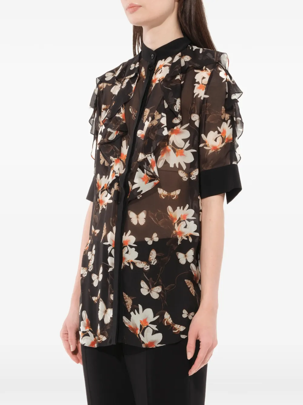  Givenchy Seidenbluse Mit Blumen Print   Schwarz 